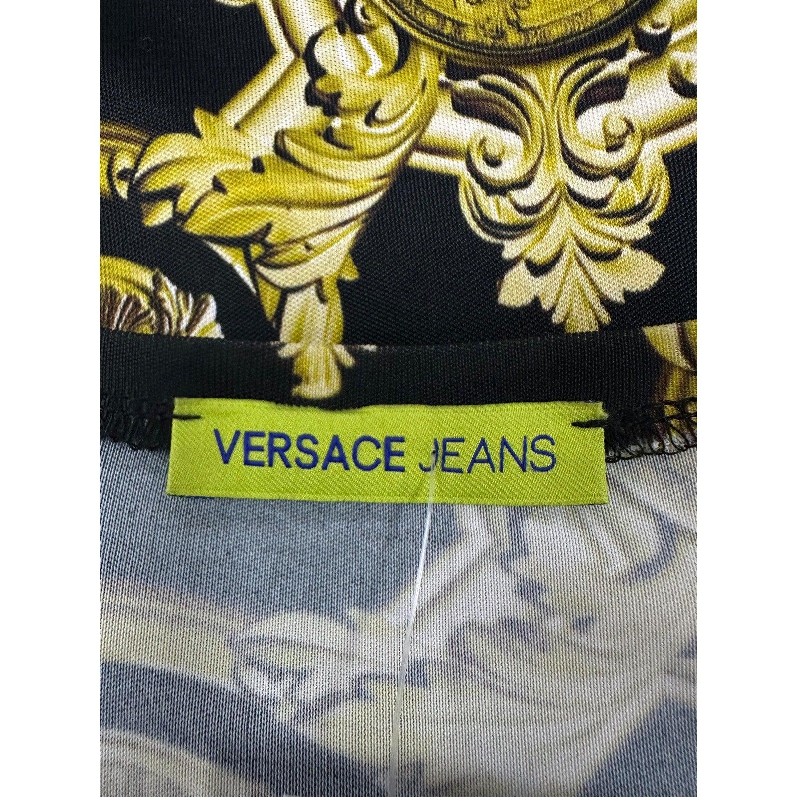 Versace Jeans Schwarz & Gold Barock Print Kleid - Größe S-M (Braun) im Angebot