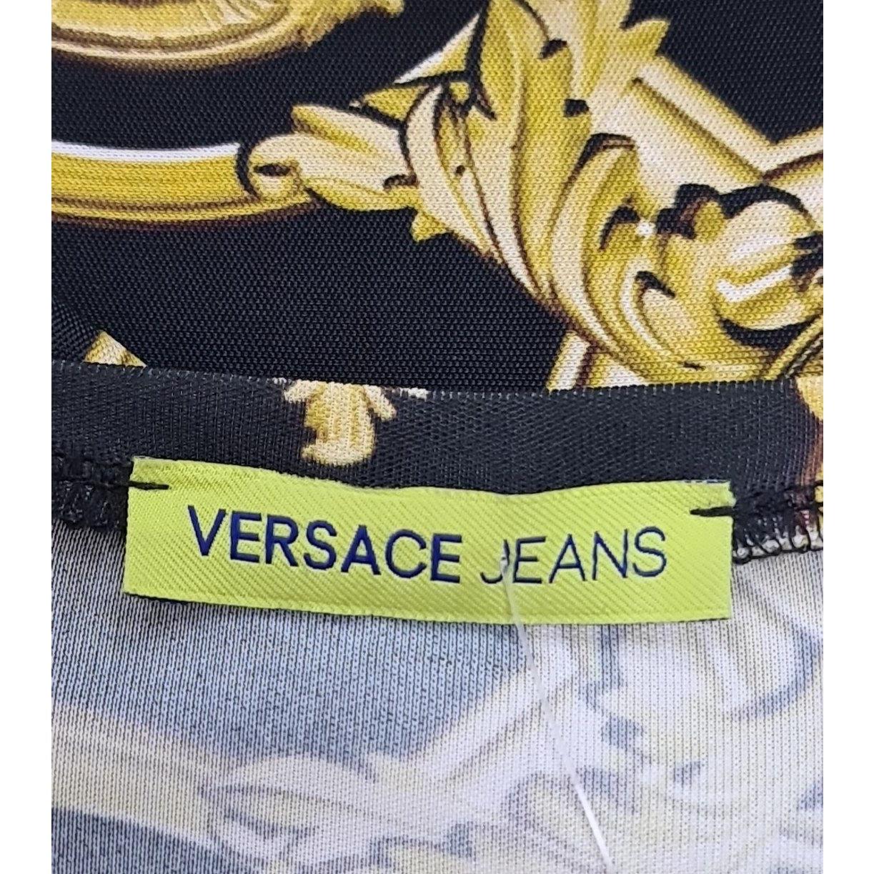 Versace Jeans Schwarz & Gold Barock Print Kleid - Größe S-M Damen im Angebot