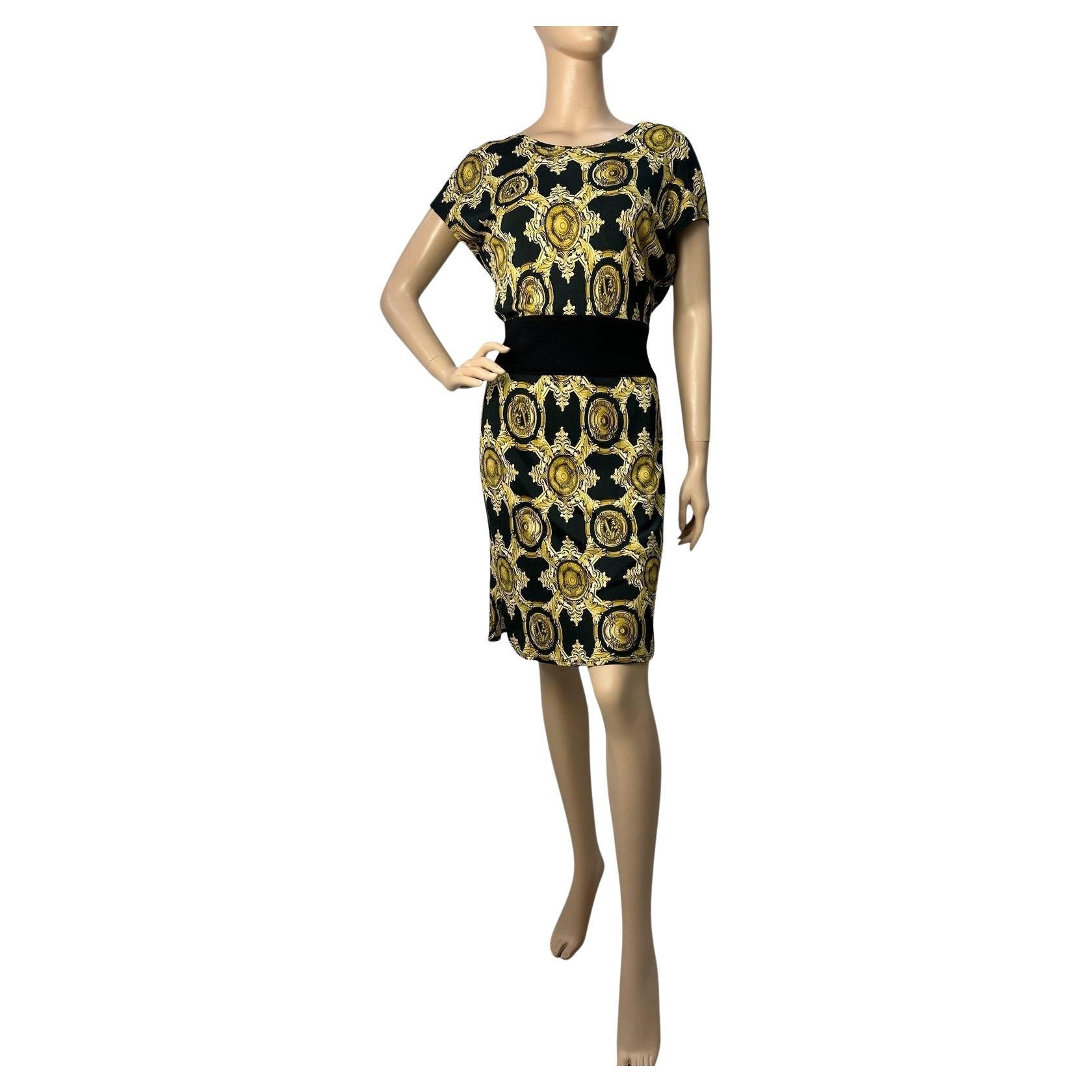 Versace Jeans Schwarz & Gold Barock Print Kleid - Größe S-M im Angebot