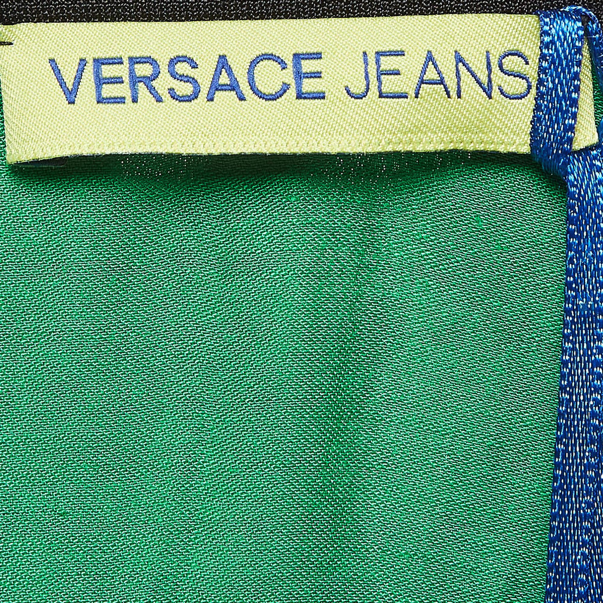 Women's Versace Jeans Black/Green Lace Overlay Sleeveless Short Dress M