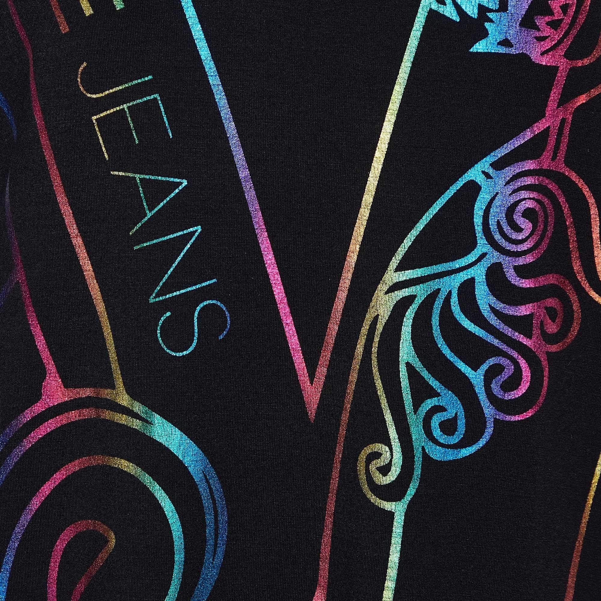 Versace Jeans Black Metallic Logo Print Jersey T-Shirt M In Good Condition For Sale In Dubai, Al Qouz 2