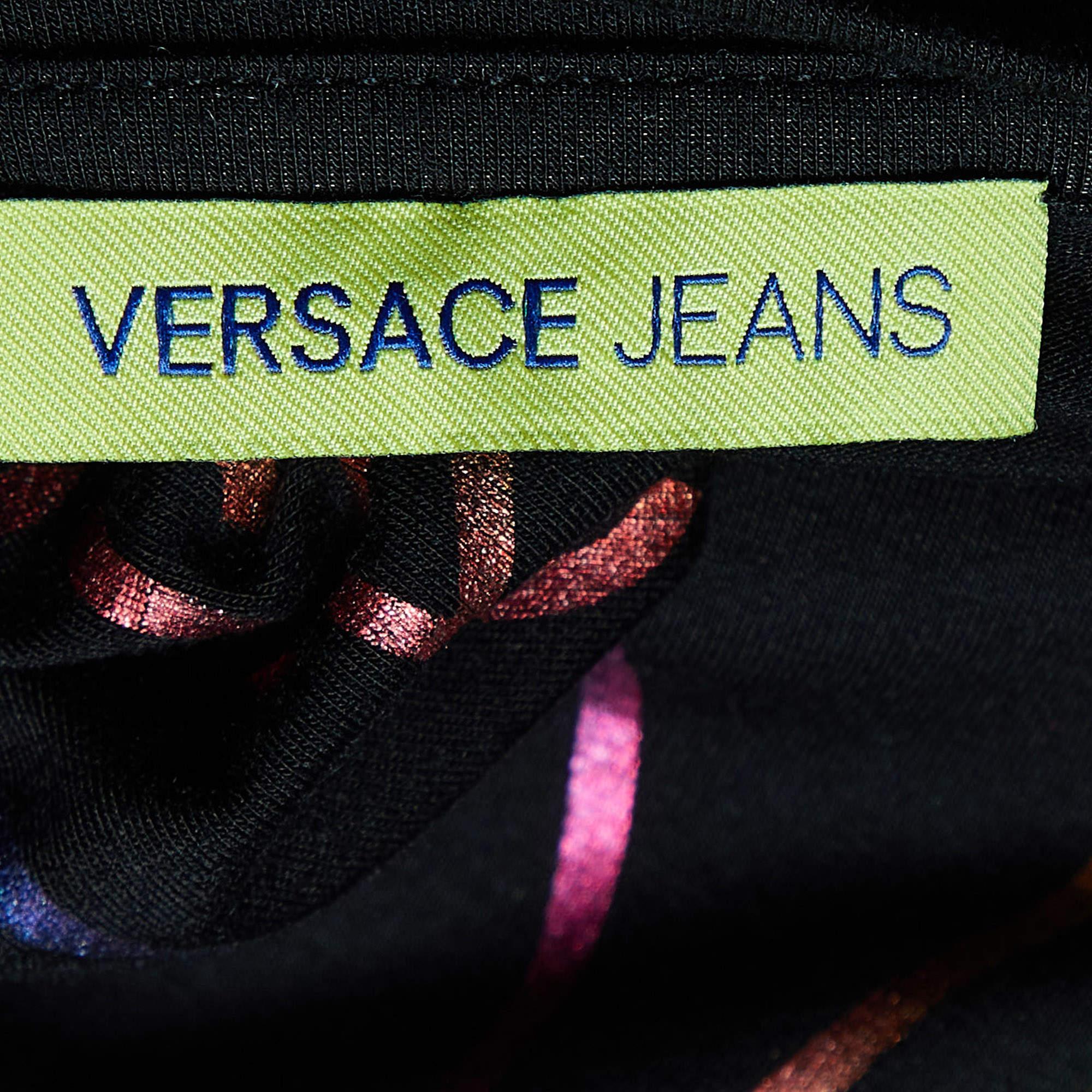 Women's Versace Jeans Black Metallic Logo Print Jersey T-Shirt M For Sale