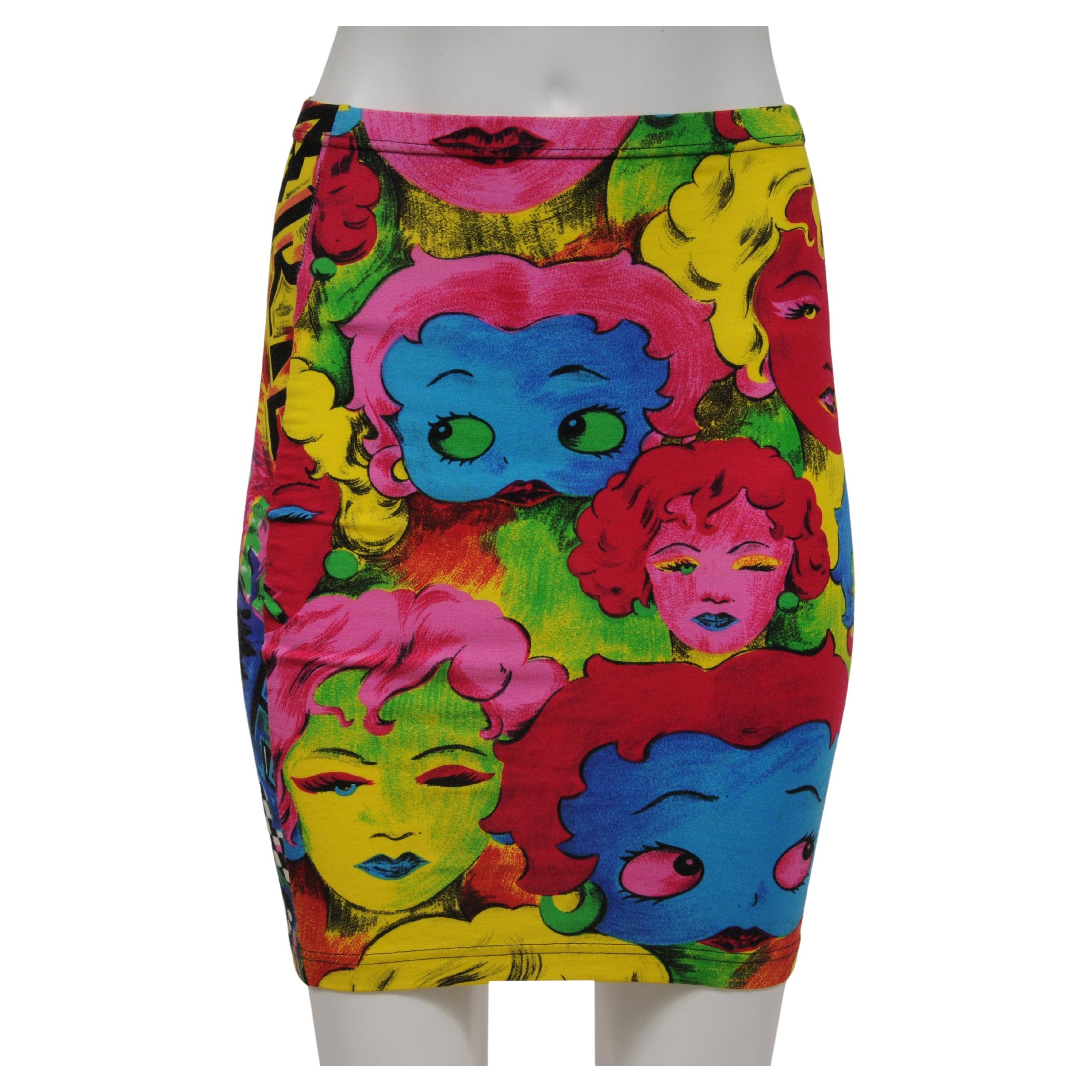 Versace Jeans Cotoure Vtg 90s Betty Boop Monroe Mini Skirt 26 40 Stretch Cotton