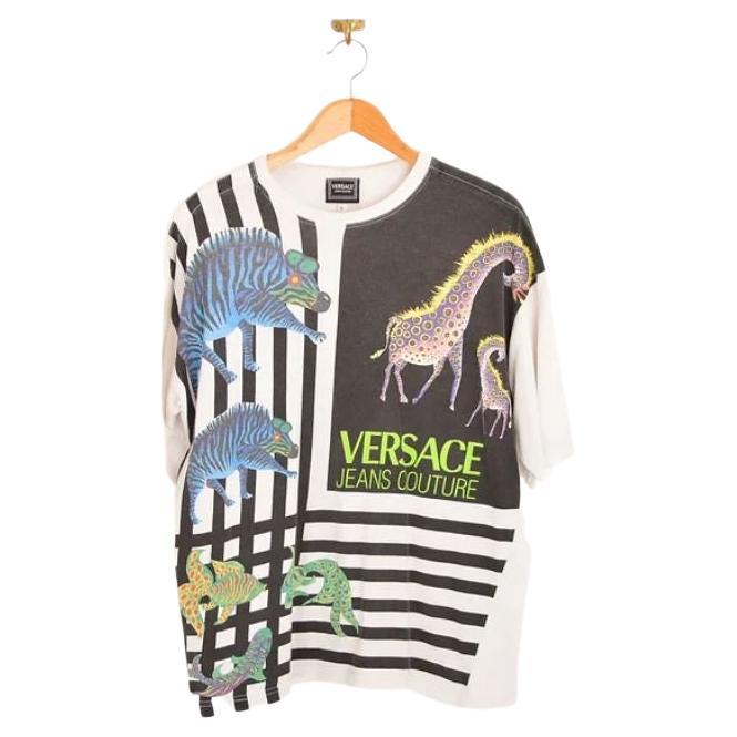 Versace Jeans Couture 1990's Animal Print Logo T-Shirt For Sale