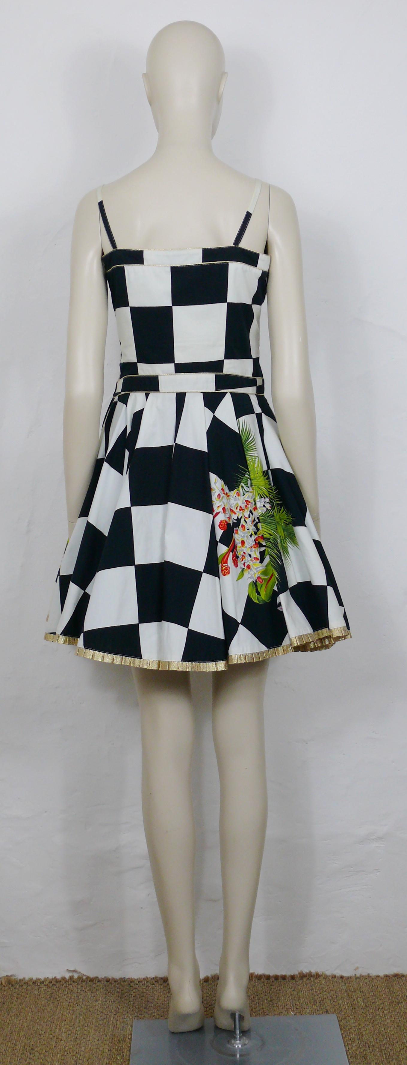 Versace Jeans Couture 1990s Chess and Tropical Flowers Print Dress For Sale 1