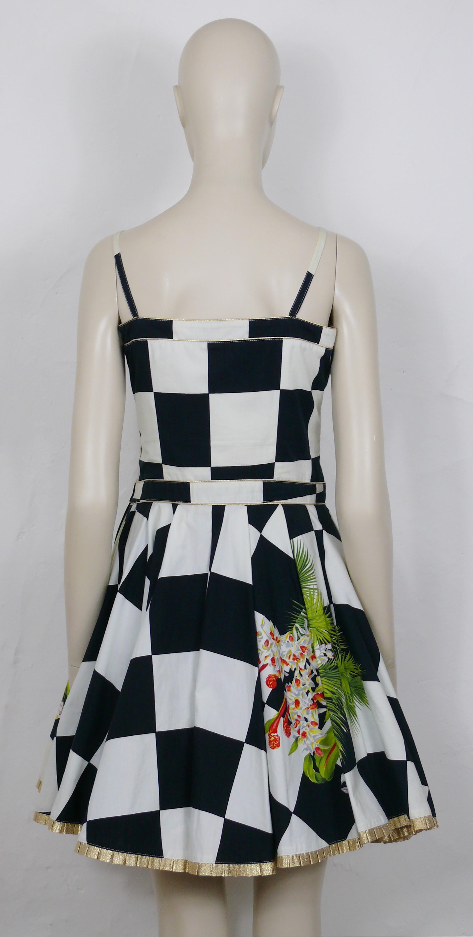 Versace Jeans Couture 1990s Chess and Tropical Flowers Print Dress For Sale 2