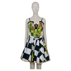 Vintage Versace Jeans Couture 1990s Chess and Tropical Flowers Print Dress