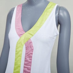 VERSACE JEANS COUTURE 2004 Vintage pink green satin block trim sheath dress M