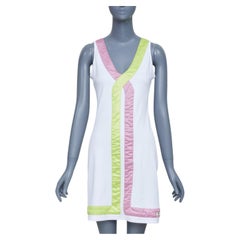 VERSACE JEANS COUTURE 2004 Vintage pink green satin block trim sheath dress M