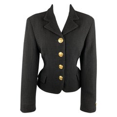 VERSACE JEANS COUTURE 6 Black Wool Blend Gold Medusa Button Jacket