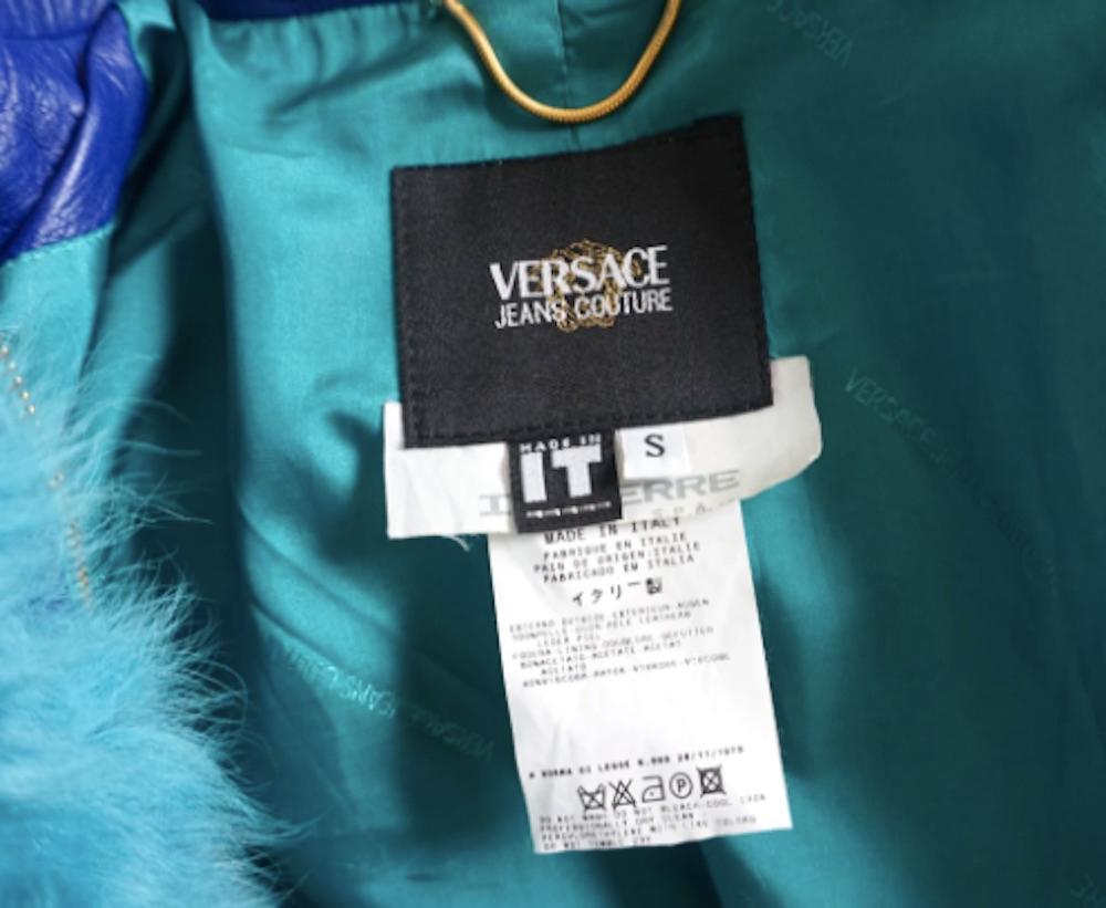 Versace Jeans Couture 90’s Aqua Blue Faux Fur Jacket 1