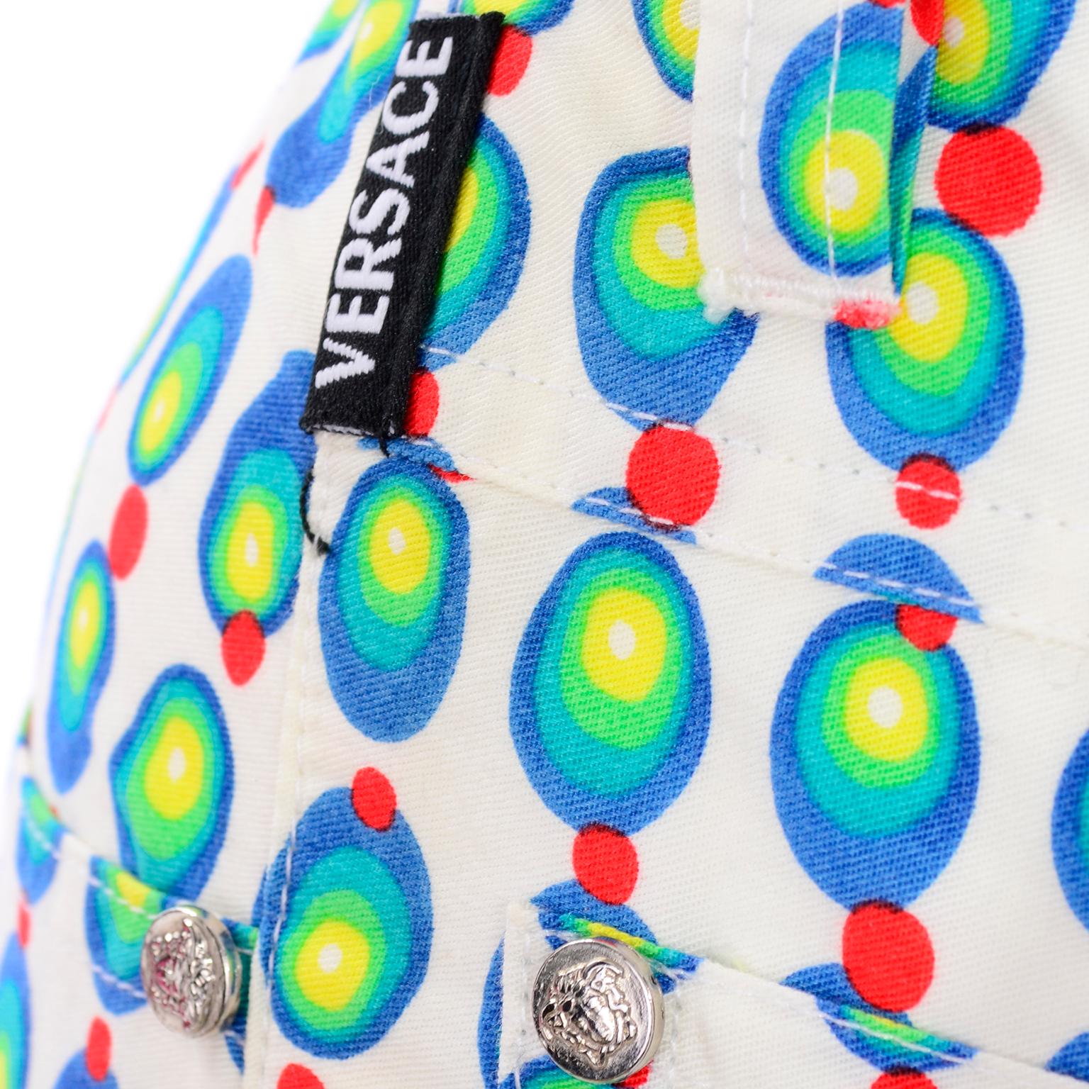 Versace Jeans Couture 90s Vintage Green Blue Red & White Abstract Circles Olives For Sale 3