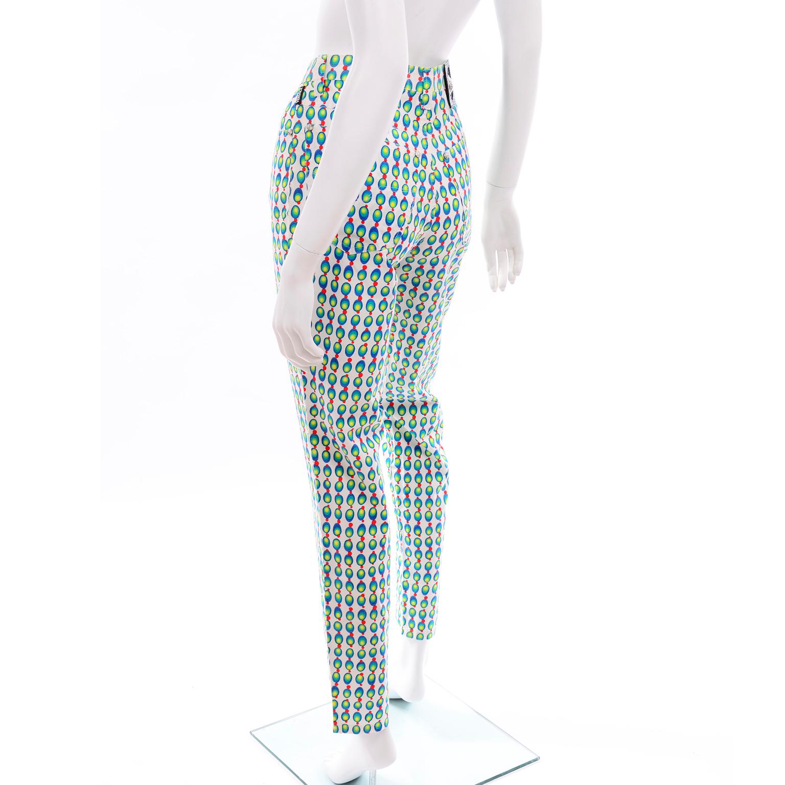 Gray Versace Jeans Couture 90s Vintage Green Blue Red & White Abstract Circles Olives For Sale