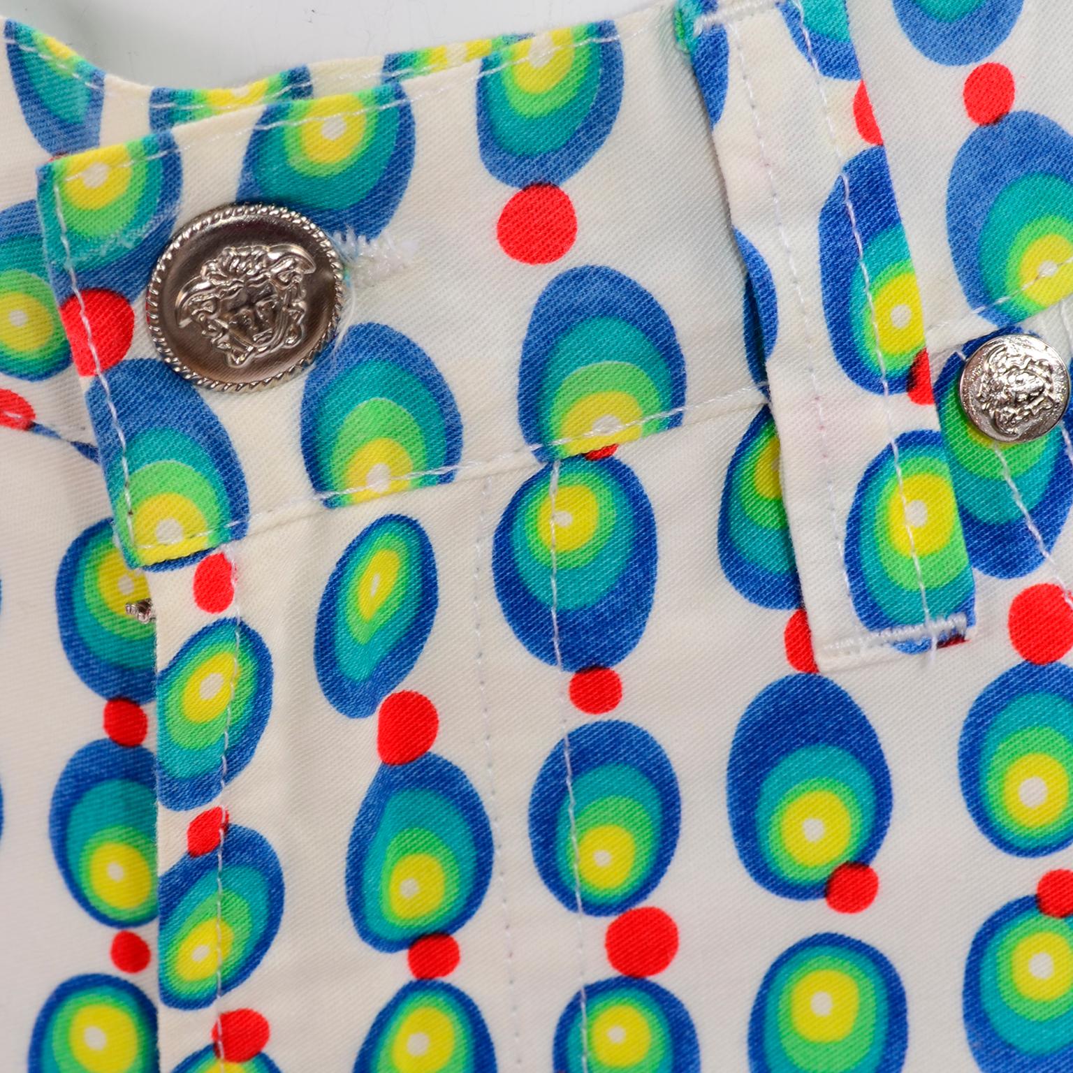 Women's Versace Jeans Couture 90s Vintage Green Blue Red & White Abstract Circles Olives For Sale