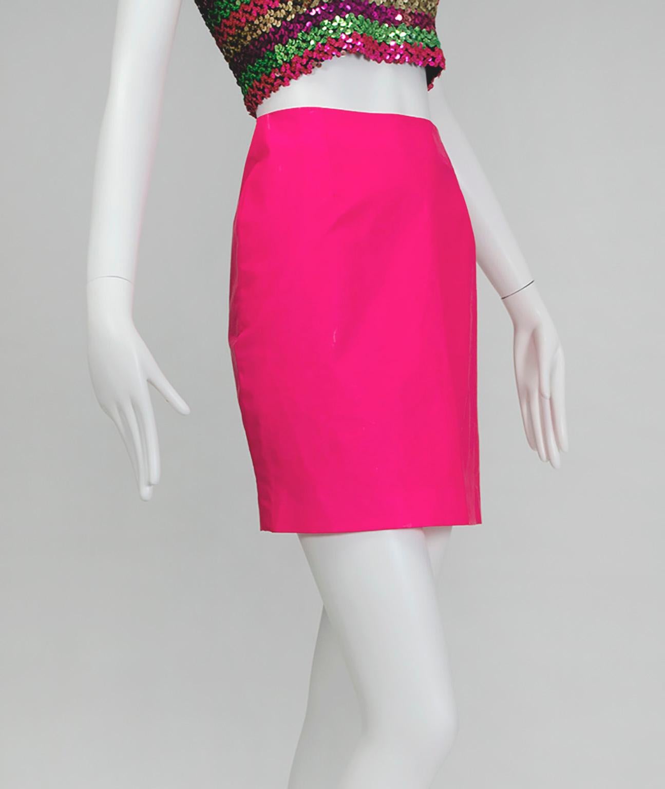 fuchsia leather skirt