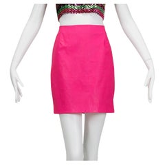 Retro Versace Barbiecore Hot Pink Waxed Vegan Leather Mini Skirt - M, 1990s