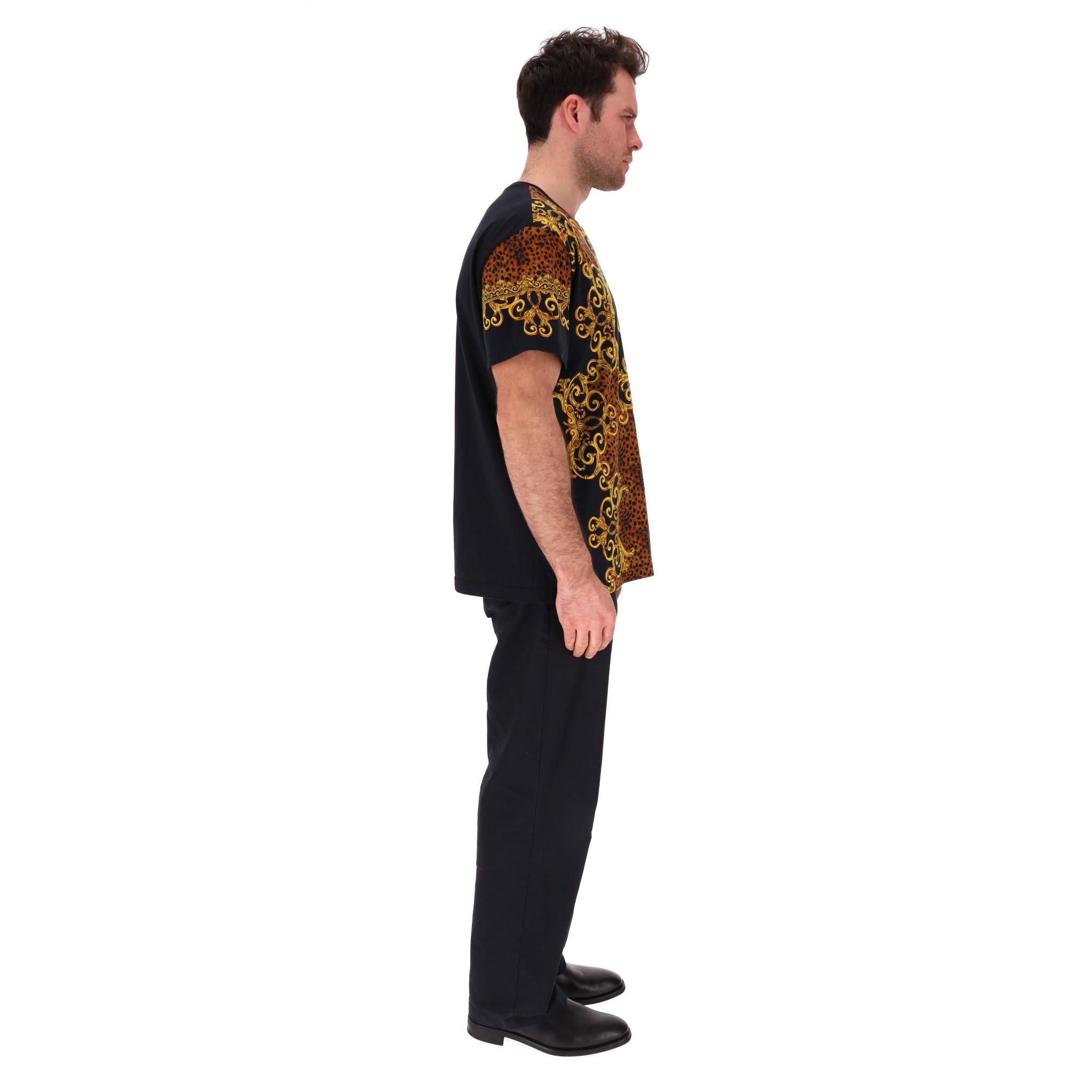 Brown Versace Jeans Couture Baroque Logo Print Cotton T-Shirt For Sale