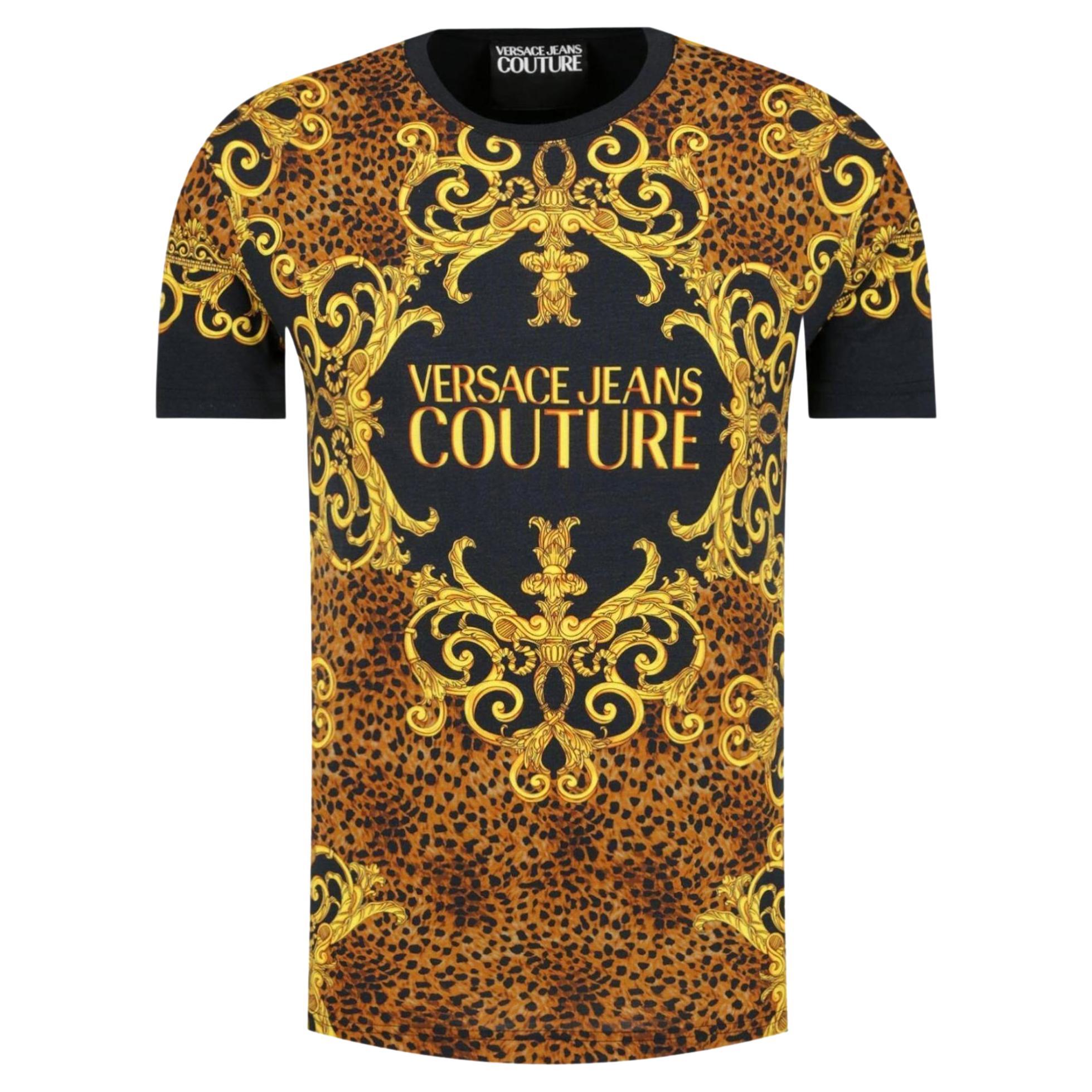 Versace Jeans Couture Baroque Logo Print Cotton T-Shirt For Sale