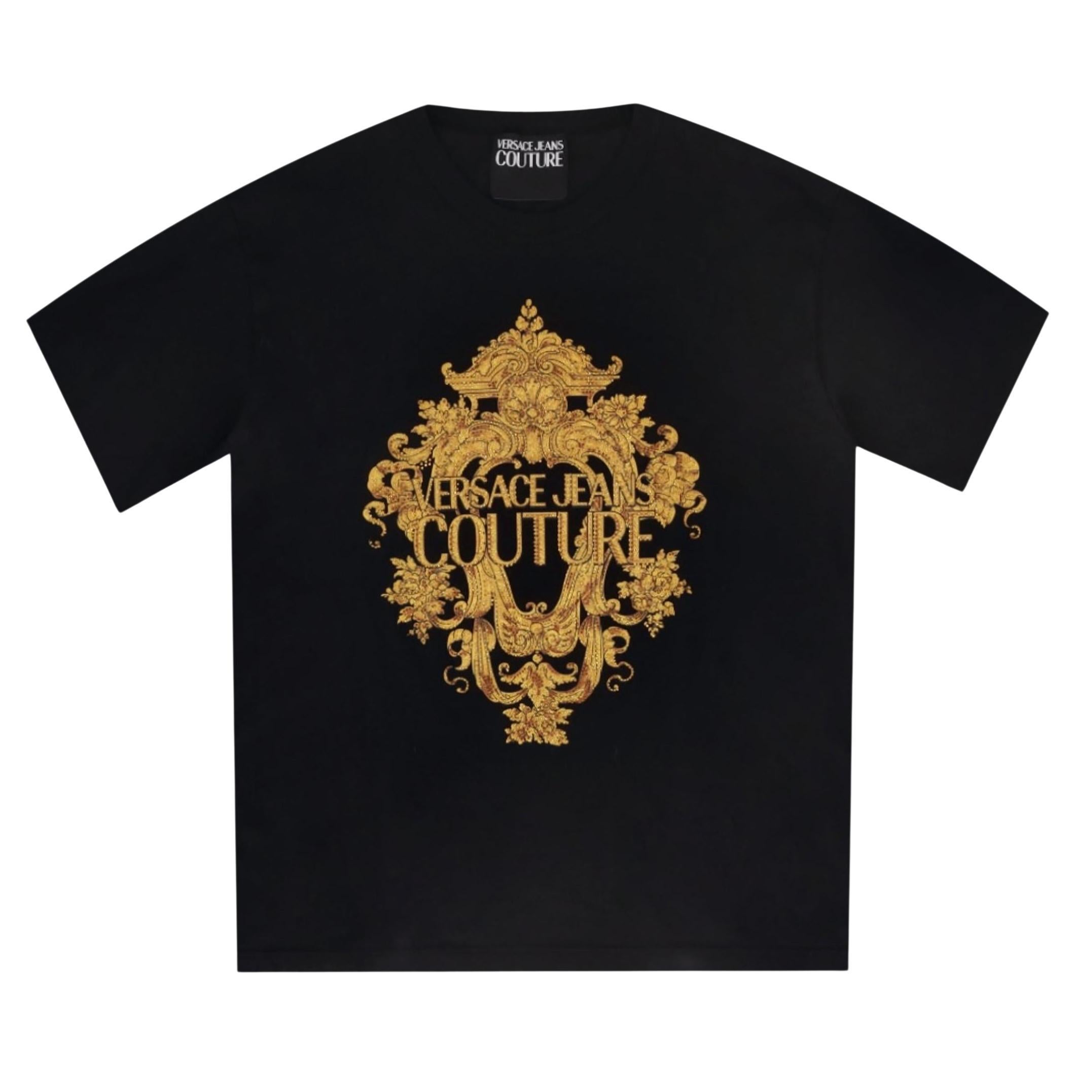 Camiseta con logotipo de algodón y estampado barroco Versace Jeans Couture