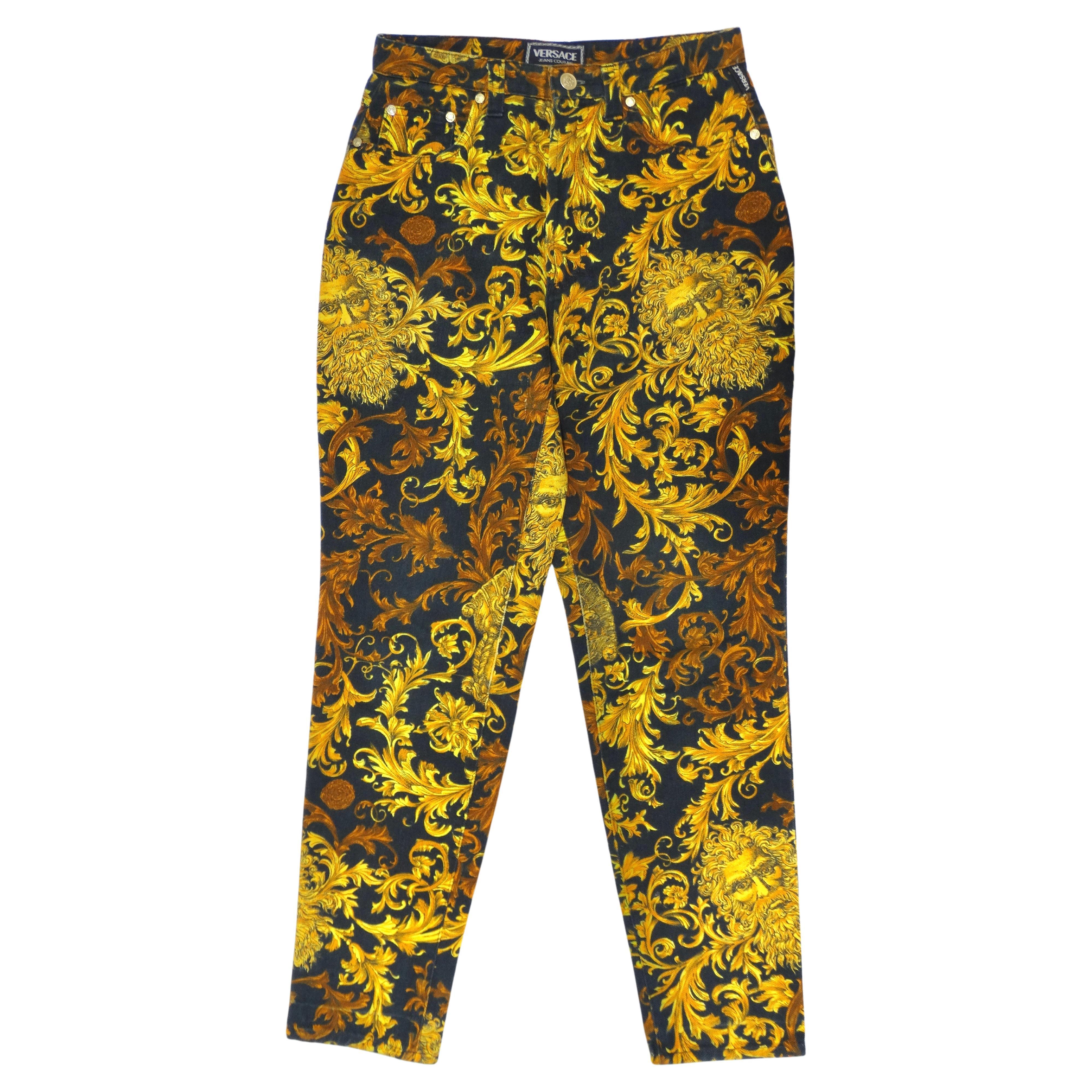 Versace Jeans Couture Baroque-Print Cropped Jeans For Sale