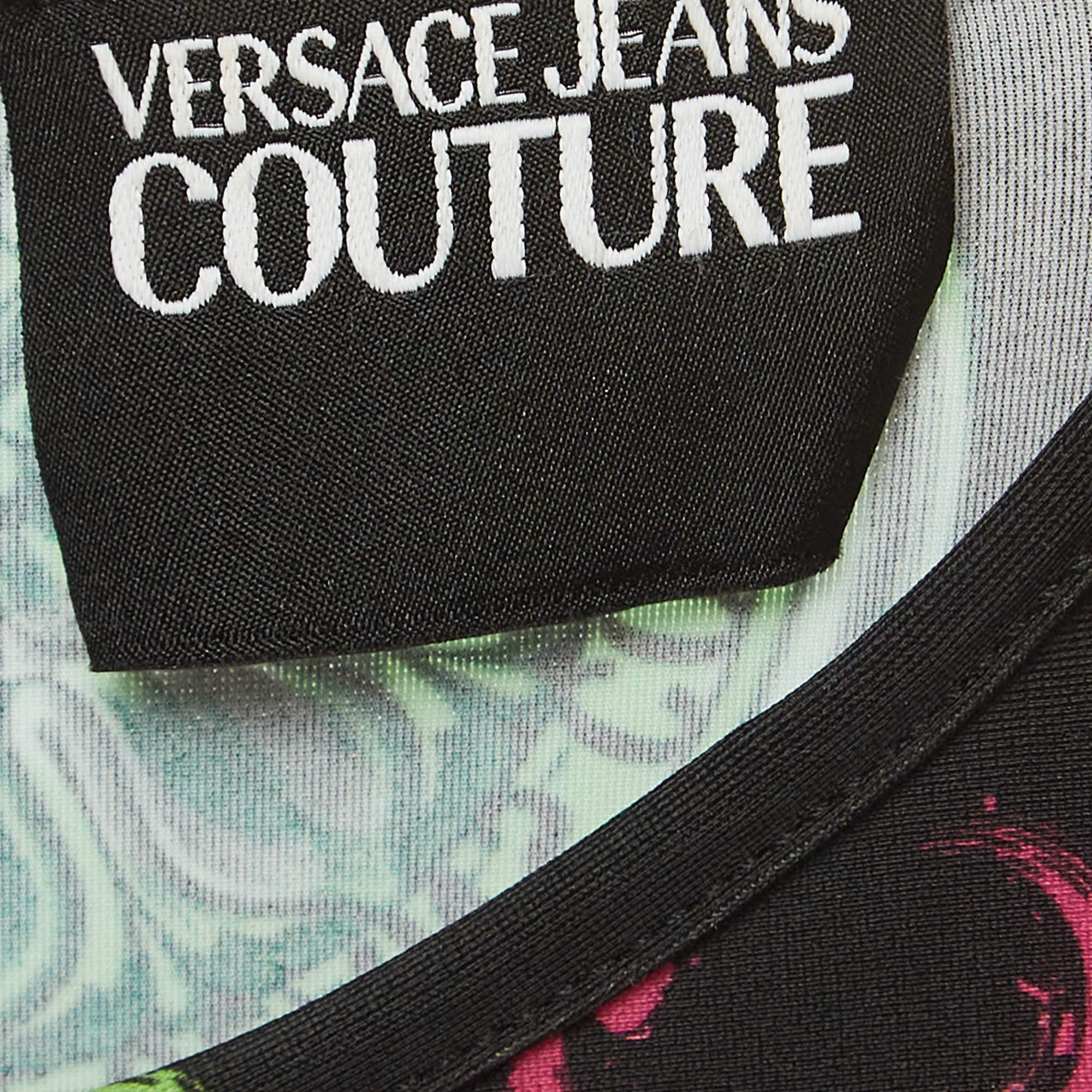 Versace Jeans Couture Black Baroque Printed Bodysuit M In Excellent Condition For Sale In Dubai, Al Qouz 2