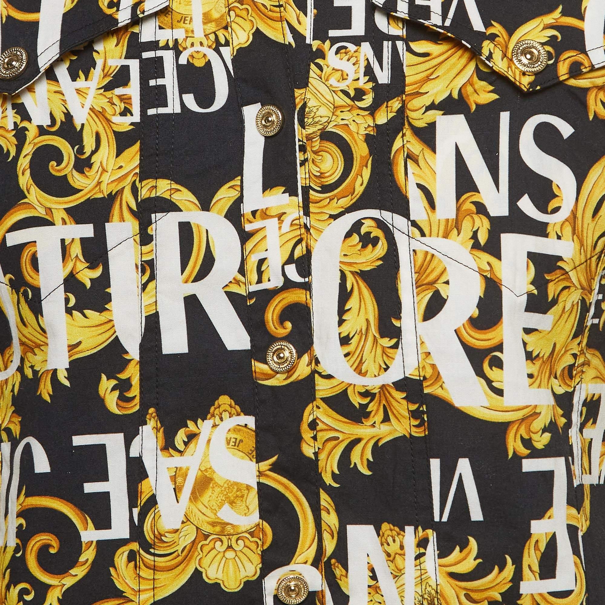 Versace Jeans Couture Camisa de Algodón Estampada Barroca Negra L Beige en venta