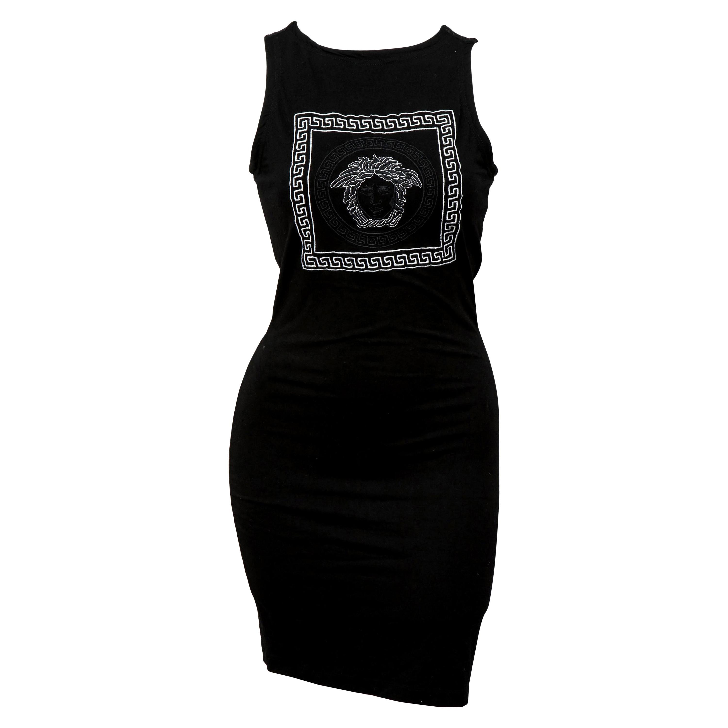 Versace Jeans Couture Black Body Con Dress with Medusa For Sale