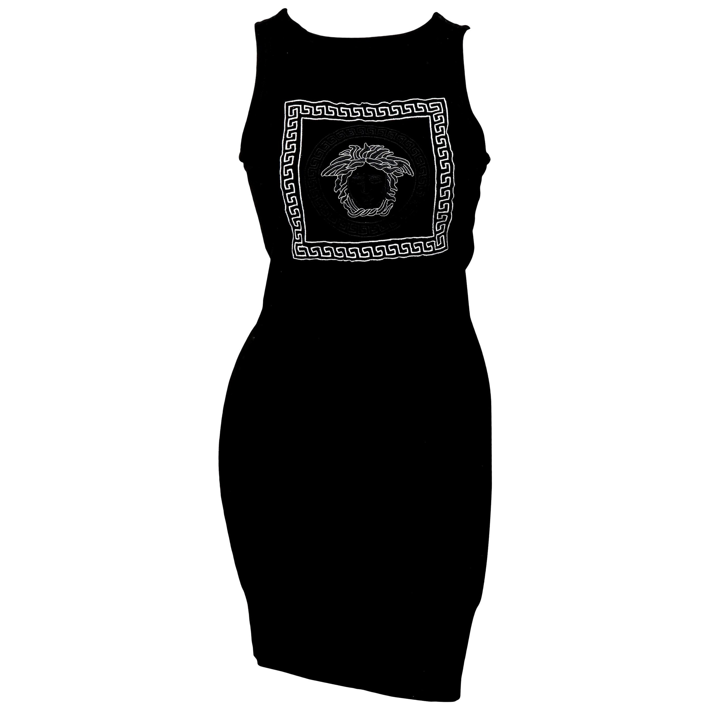 Versace Jeans Couture Black Body Con Dress with Medusa For Sale
