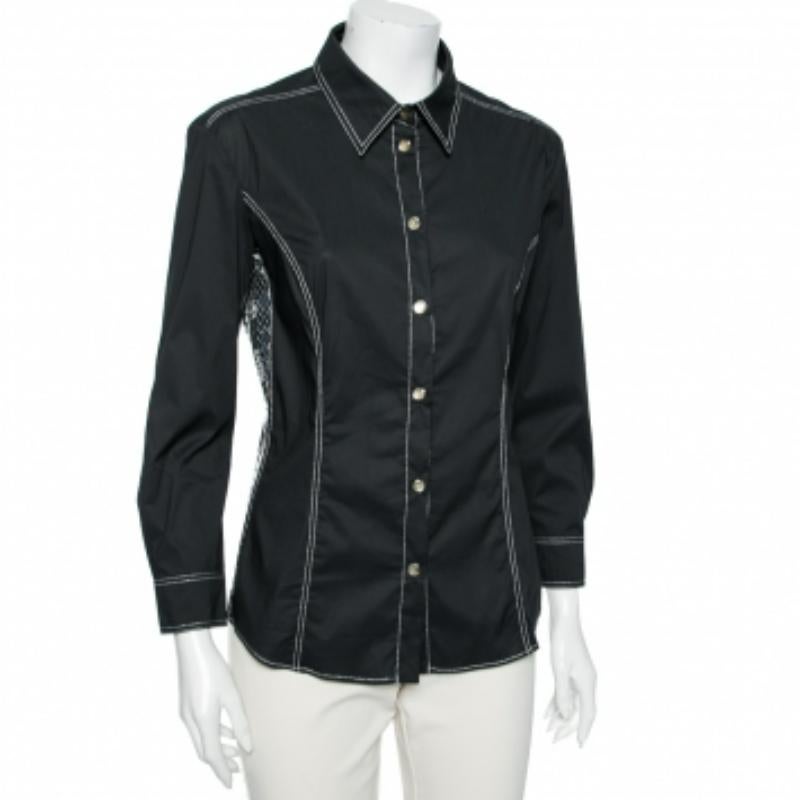 Versace Jeans Couture shirts are designed with a focus on both comfort and luxury so that you can wear them for a long time. This simple creation is tailored from quality materials and comes in a black shade. Long sleeves, sequin panels, and a