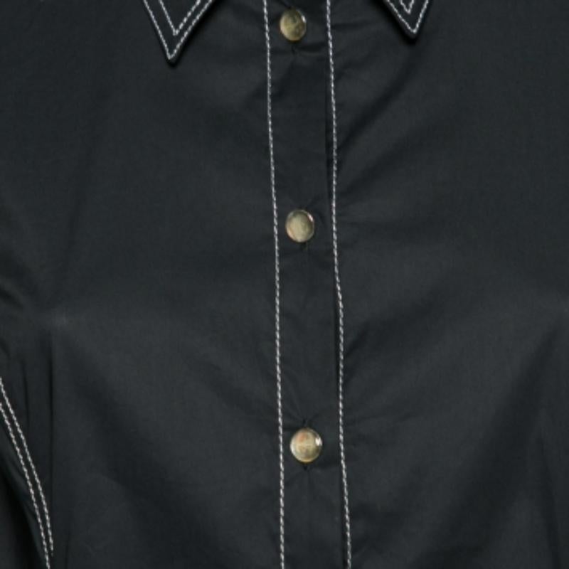 Versace Jeans Couture Black Cotton Sequin Embellished Shirt L For Sale 1