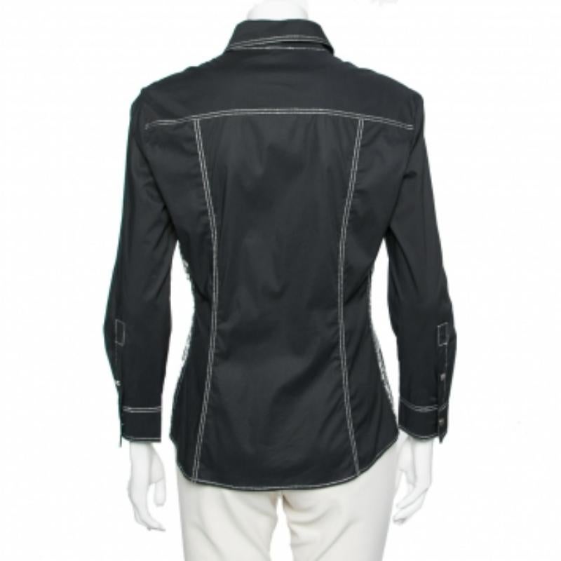 Versace Jeans Couture Black Cotton Sequin Embellished Shirt L For Sale 2