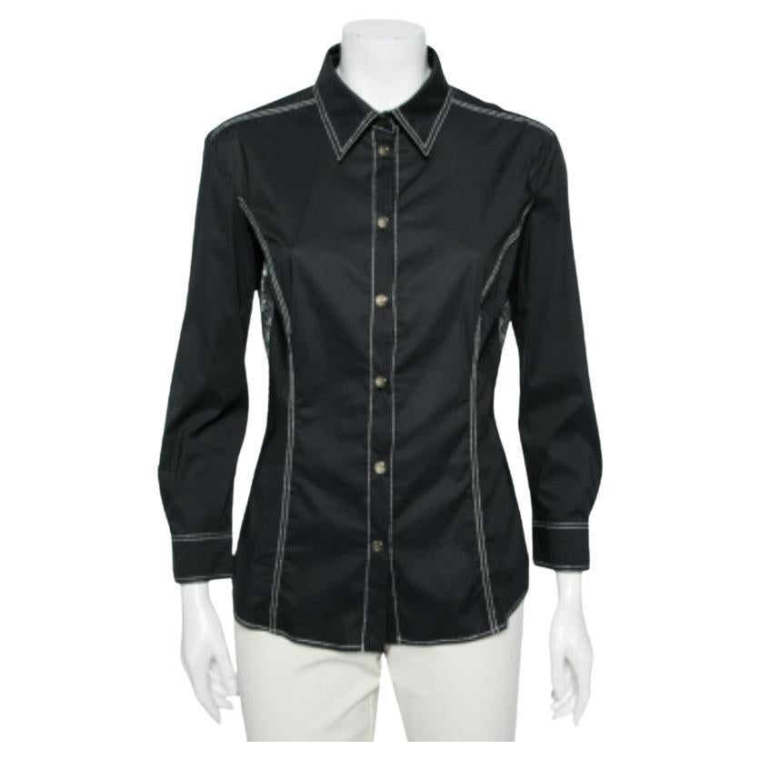 Versace Jeans Couture Black Cotton Sequin Embellished Shirt L For Sale