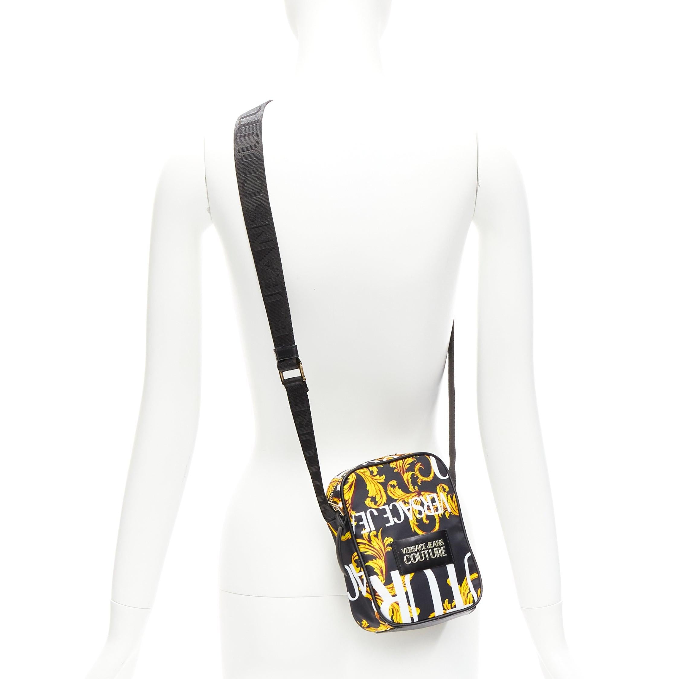 VERSACE JEANS COUTURE black gold Barocco print crossbody camera bag
Reference: KNCN/A00045
Brand: Versace Jeans Couture
Collection: Jeans Couture
Material: Fabric
Color: Gold, Black
Pattern: Abstract
Closure: Zip
Lining: Black Fabric
Made in: