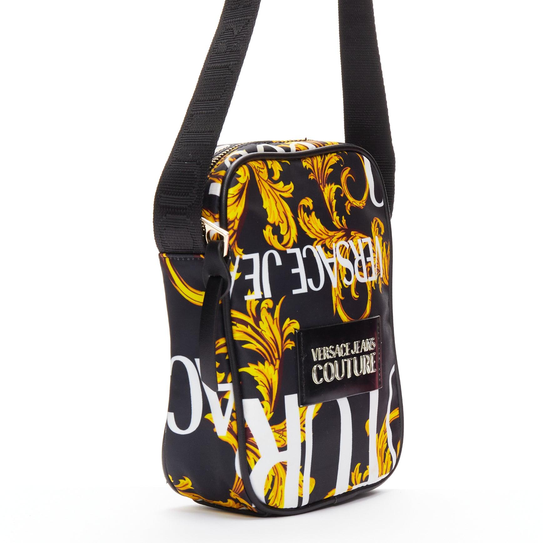VERSACE JEANS COUTURE black gold Barocco print crossbody camera bag In Good Condition In Hong Kong, NT