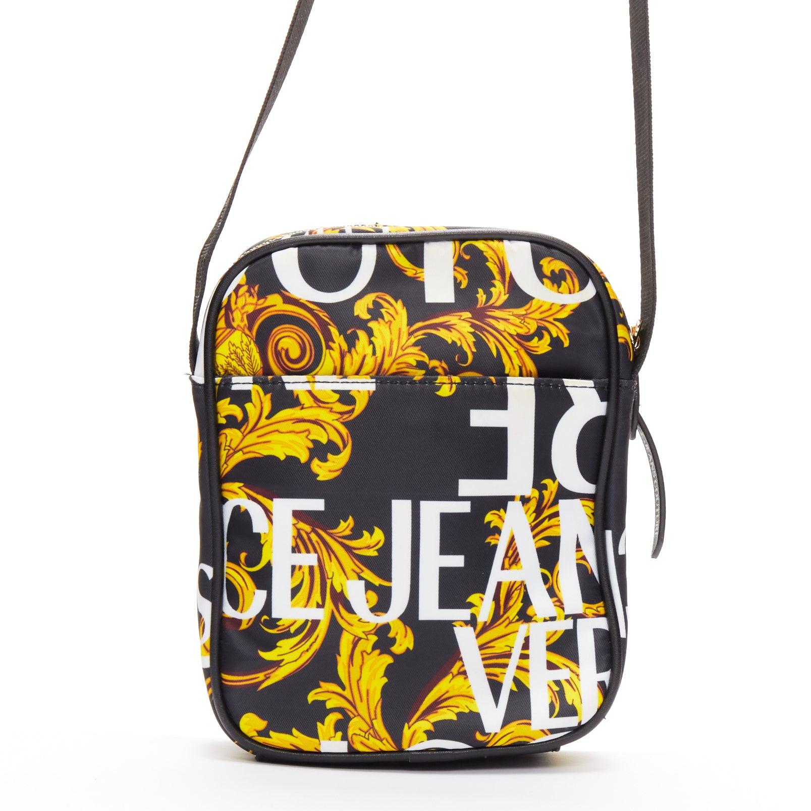 VERSACE JEANS COUTURE black gold Barocco print crossbody camera bag 1