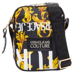 VERSACE JEANS COUTURE black gold Barocco print crossbody camera bag