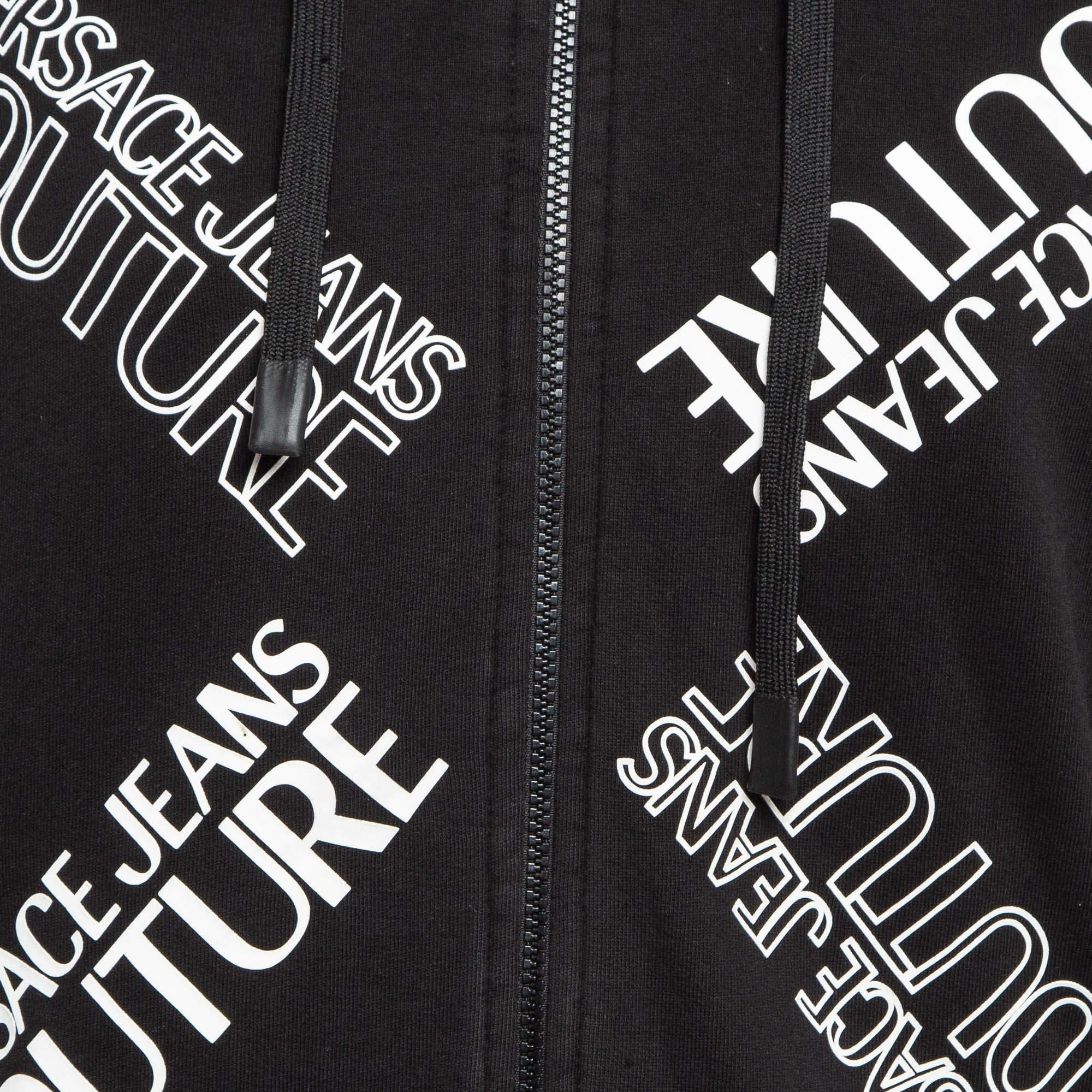 Versace Jeans Couture Black Logo Print Cotton Knit Zip-Up Hoodie S In Good Condition In Dubai, Al Qouz 2