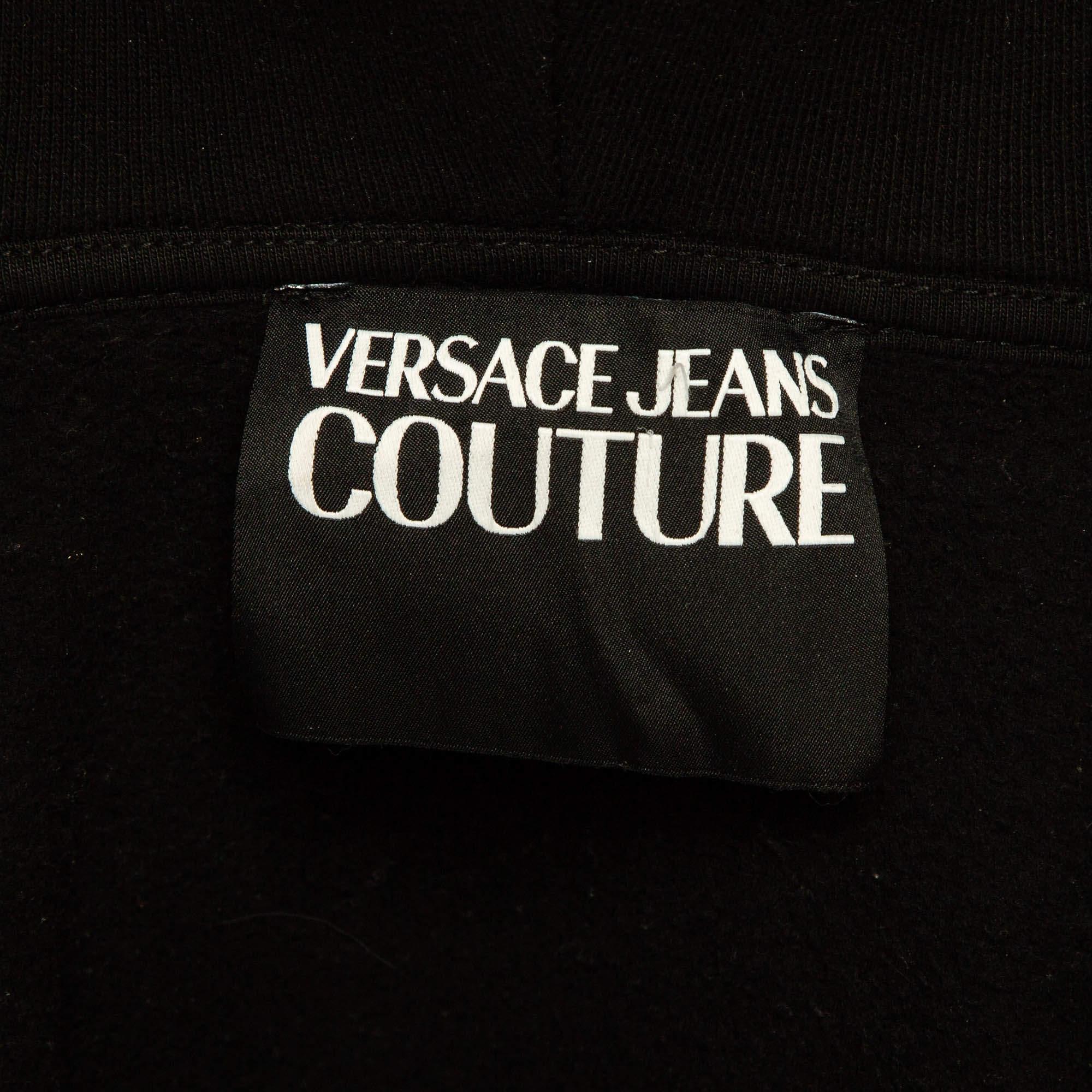 Men's Versace Jeans Couture Black Logo Print Cotton Knit Zip-Up Hoodie S