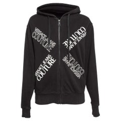 Versace Jeans Couture Black Logo Print Cotton Knit Zip-Up Hoodie S