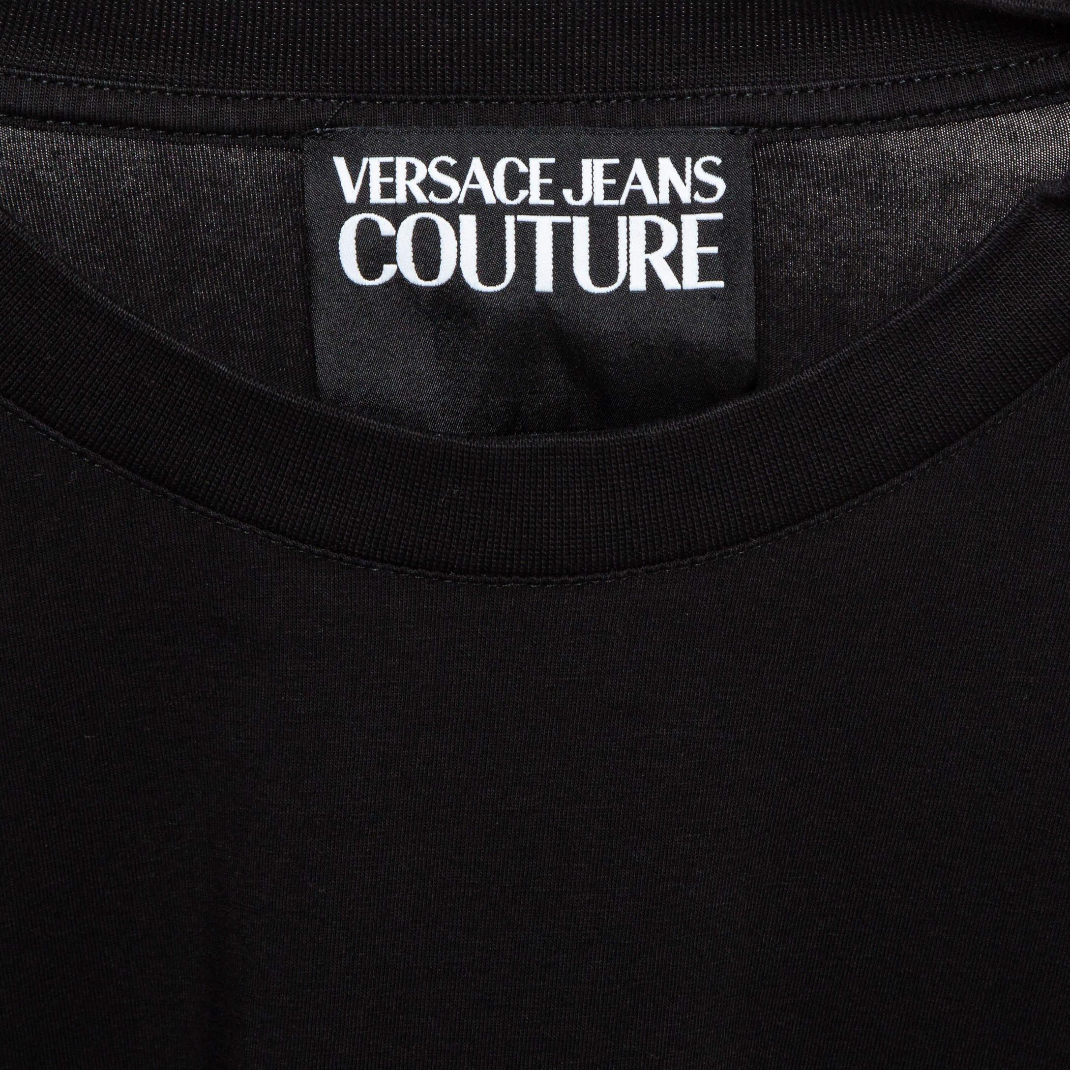 Versace Jeans Couture Black Logo Print Jersey T-Shirt XL For Sale 1