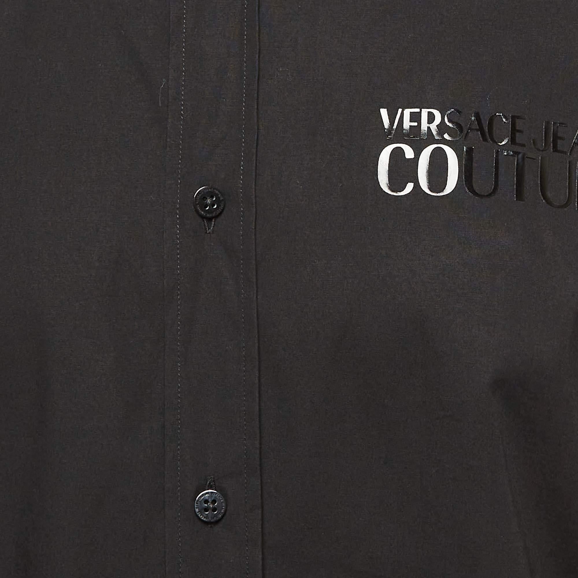 Versace Jeans Couture Black Logo Printed Cotton Full Sleeve Shirt XXXL In Good Condition In Dubai, Al Qouz 2