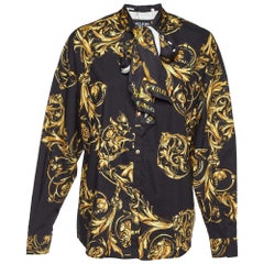Versace Jeans Couture Camicia con papillon in cotone stampato nero M.