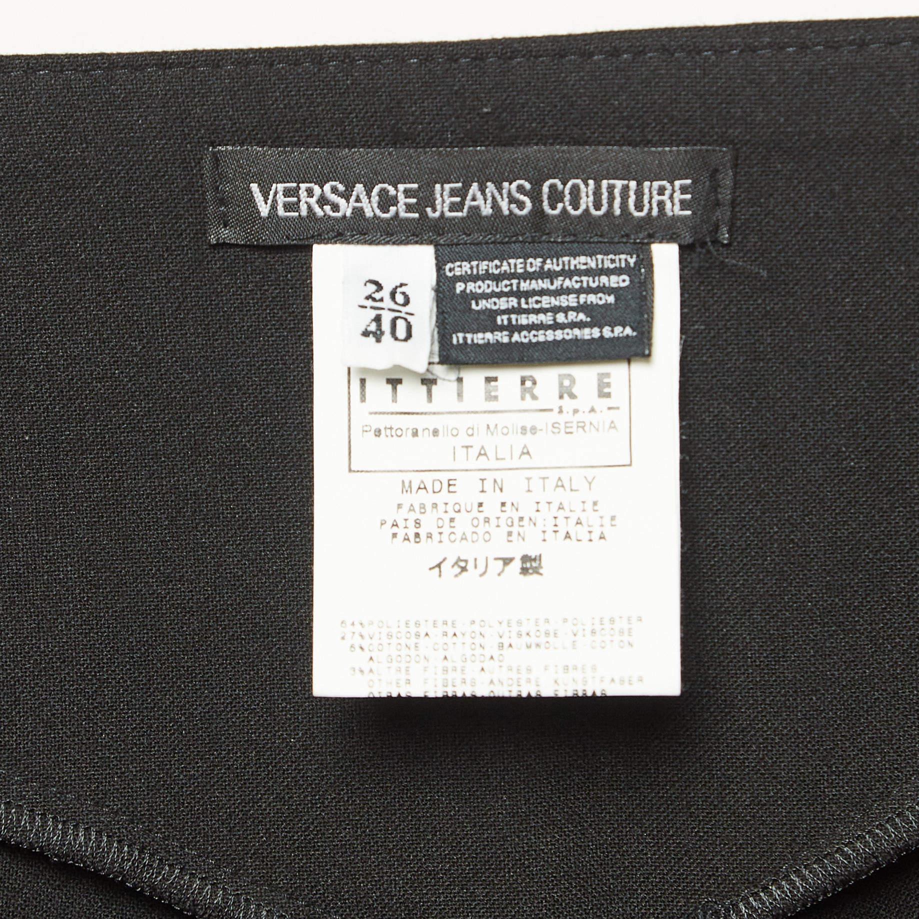 Versace Jeans Couture Schwarze Hose aus Stretch-Krepp mit verzierter Taille S Damen im Angebot
