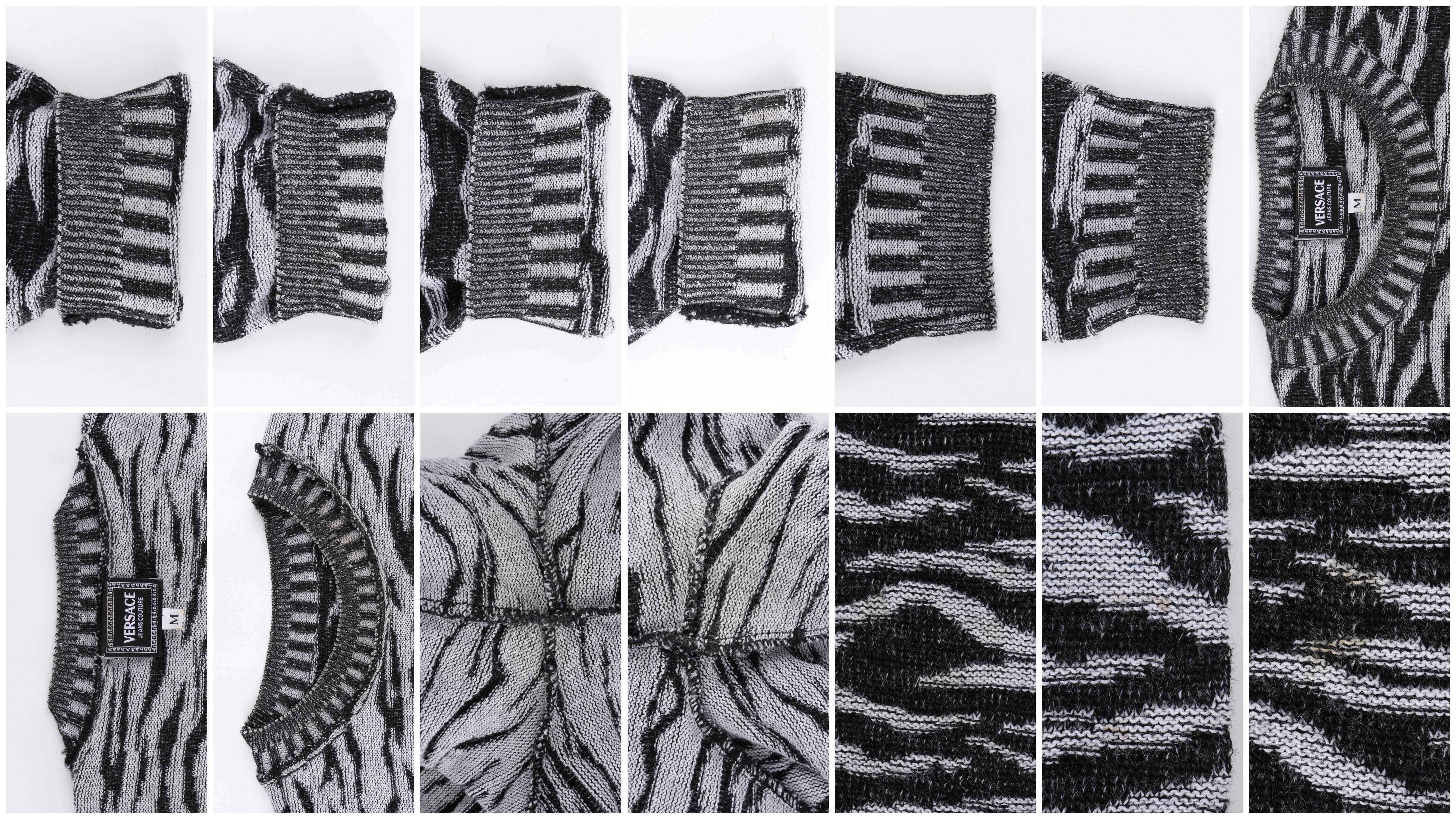 VERSACE Jeans Couture Black White Zebra Print Medusa Face Wool Crew Neck Sweater 1