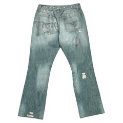 Versace Jeans Couture Blue Embellished Denim Flared Leg Distressed Jeans L