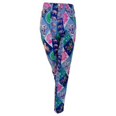Versace Jeans Couture Blu India Stampa Elefante Vita Alta Jeans aderenti 1990s