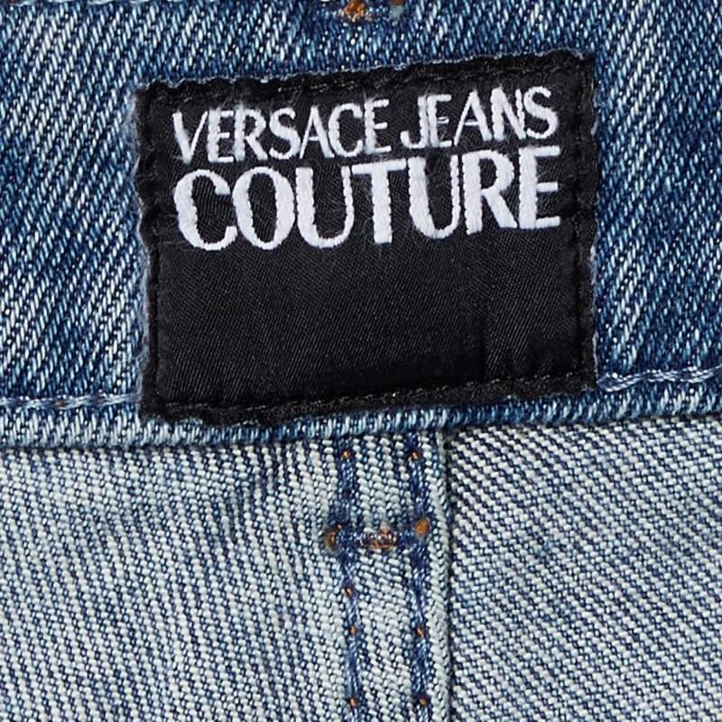 Versace Jeans Couture Blue Rhinestone Embellished Denim Skinny Jeans  In New Condition For Sale In Dubai, Al Qouz 2
