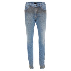 Used Versace Jeans Couture Blue Rhinestone Embellished Denim Skinny Jeans 