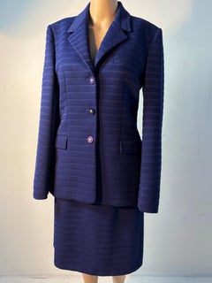 Versace Jeans Couture Blue Skirt Suit Size 44 with Medusa Buttons