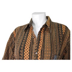 Versace Jeans Couture Brown & Black Print Corduroy Button-Down Shirt circa 1990s